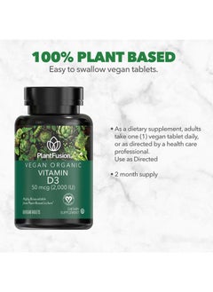 PlantFusion Vegan Vitamin D3 2000IU, Organic Vitamin D3, Sourced from Vitashine Plant Based Lichen, Promotes Immune and Bone Health, 60 Tablets  - Image 2