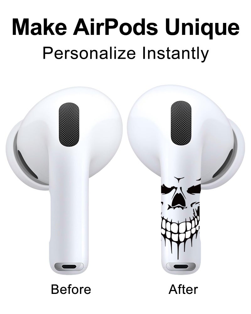 RockMax for AirPods 4 Skin, Black Skull Decal Sticker for Air Pods 4th Gen, Durable Tattoo Wrap, Case Friendly, Easy to Identify, Compatible with AirPods 1/2/3/4 and AirPods Pro 1/2/3(Universal Fit) - Image 2