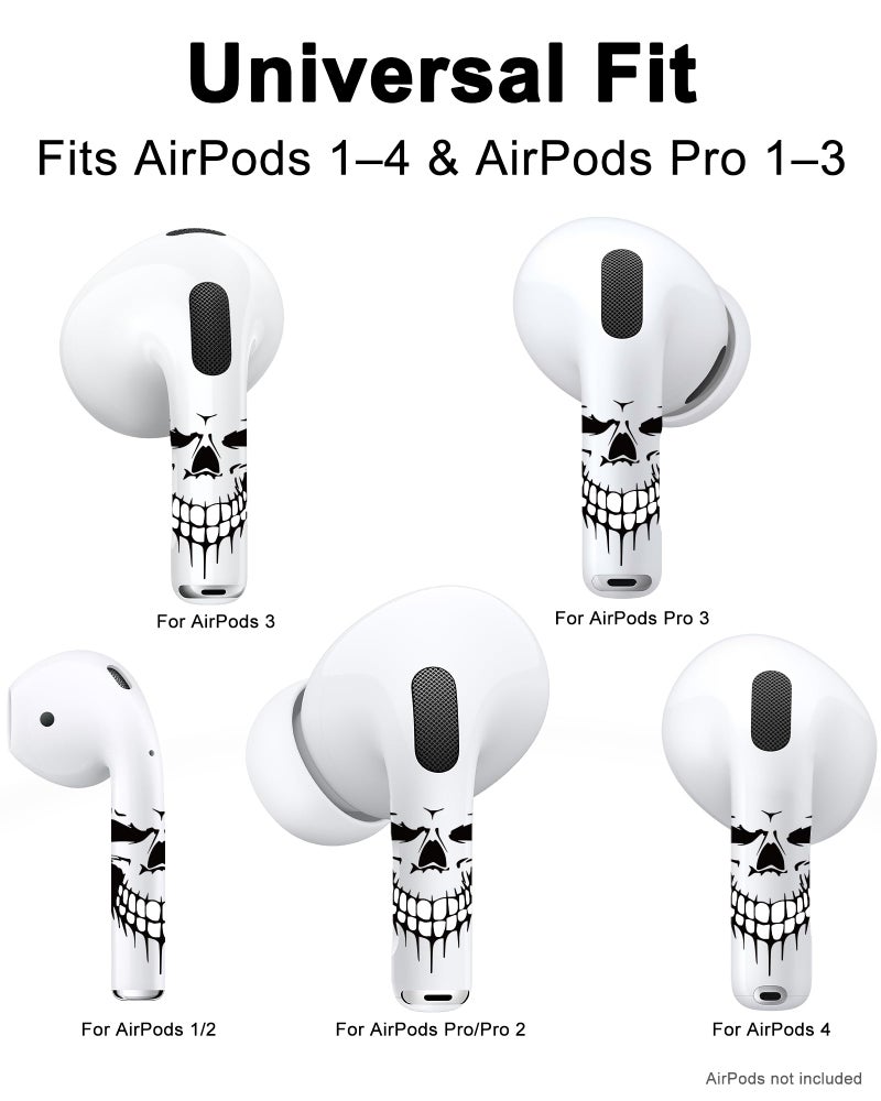 RockMax for AirPods 4 Skin, Black Skull Decal Sticker for Air Pods 4th Gen, Durable Tattoo Wrap, Case Friendly, Easy to Identify, Compatible with AirPods 1/2/3/4 and AirPods Pro 1/2/3(Universal Fit) - Image 4