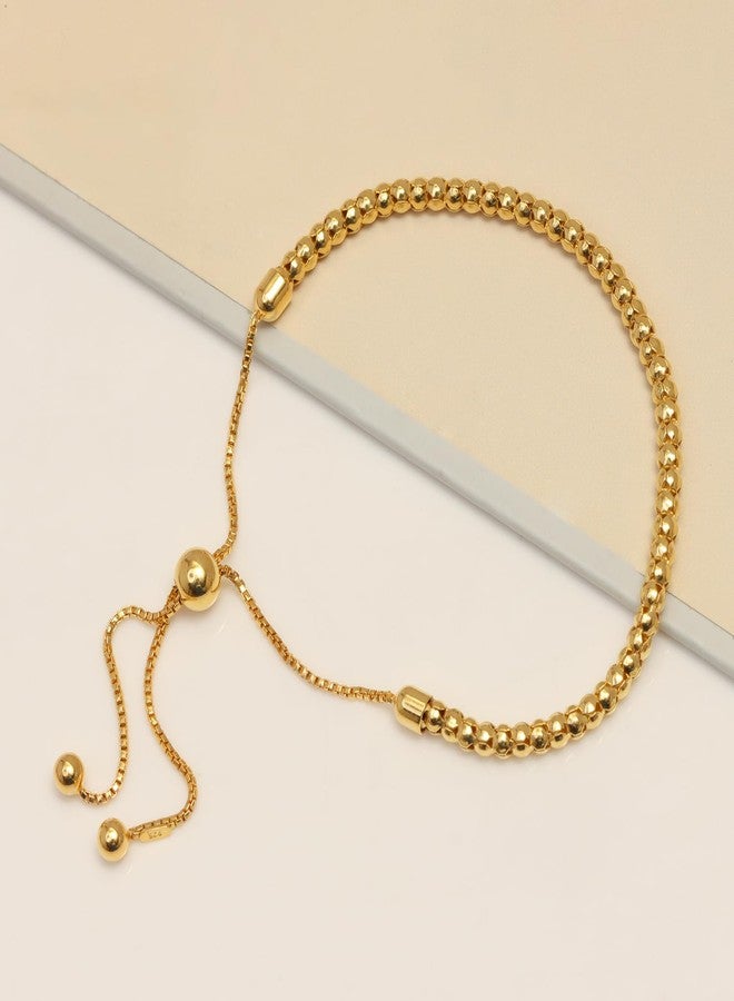 LeCalla 925 Sterling Silver Adjustable Bolo Bracelets for Women | 14K Gold-Plated Handmade Italian Beaded Ball Chain Bracelet - Image 4