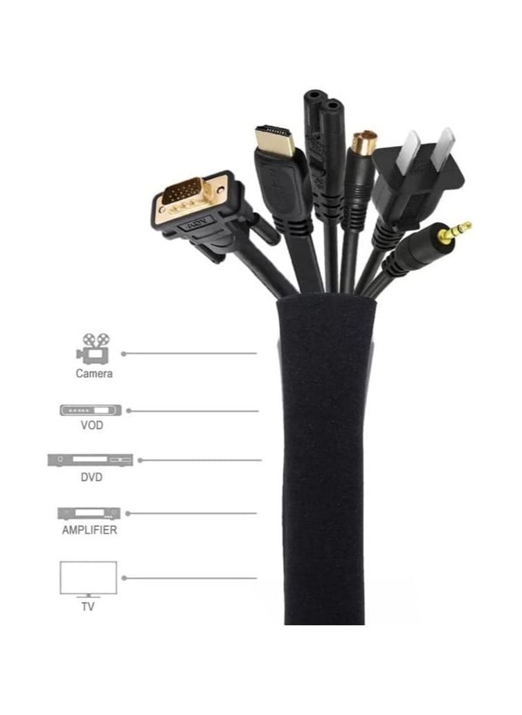 ماركة غير محددة Cable Management Sleeve 5 Pack, Cord Management 20 inch Flexible Cable Sleeve Wrap Cover Wire Organizer for Home Office TV/Computer Cable-Black  - Image 1