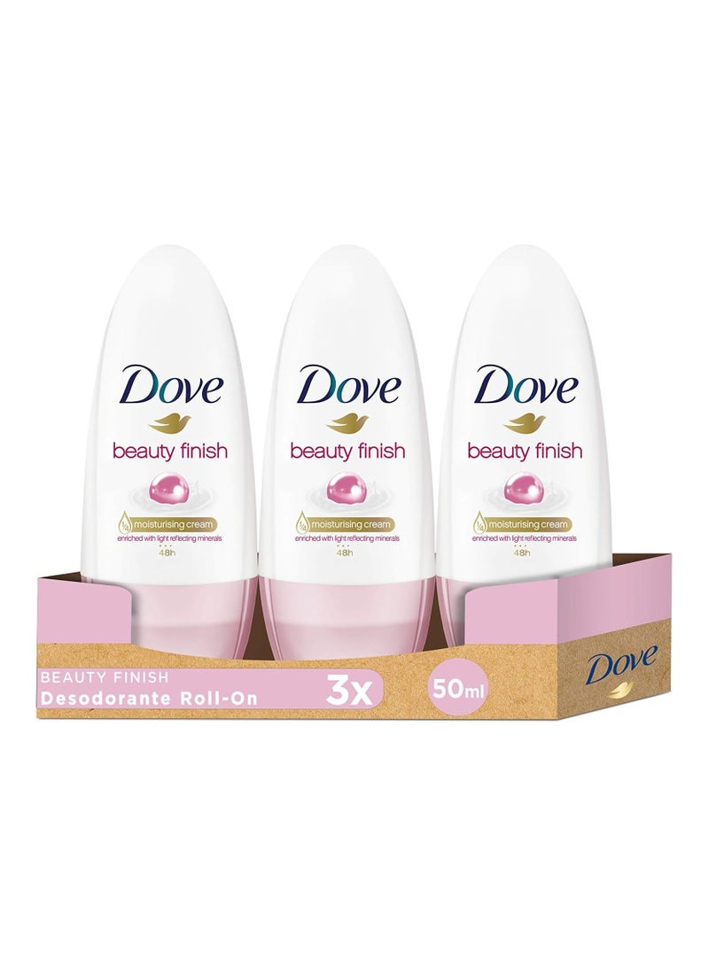 Dove Beauty Finish, Strong Antiperspirant Roll On Deodorant Stick, Unisex For Men And Women, Clean And Fresh Fragrance, Long Lasting Anti Sweat And Body Odour Protection, Large Pack (3 x 50 ml)