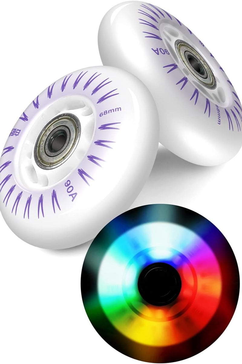 Bluejw Colorful Light Up Inline Skate Wheels Roller Skates Children's Sparkling Straight-line Luminous Wheels 2Pcs LED Flashing 76mm In-line Speed Skate Skating LED Light Flashing Roller Wheels Adult Super Luminous Wheels 90A PU with Bearings for Indoor Outdoor Scooter Replacement 20*10*20cm  - Image 1