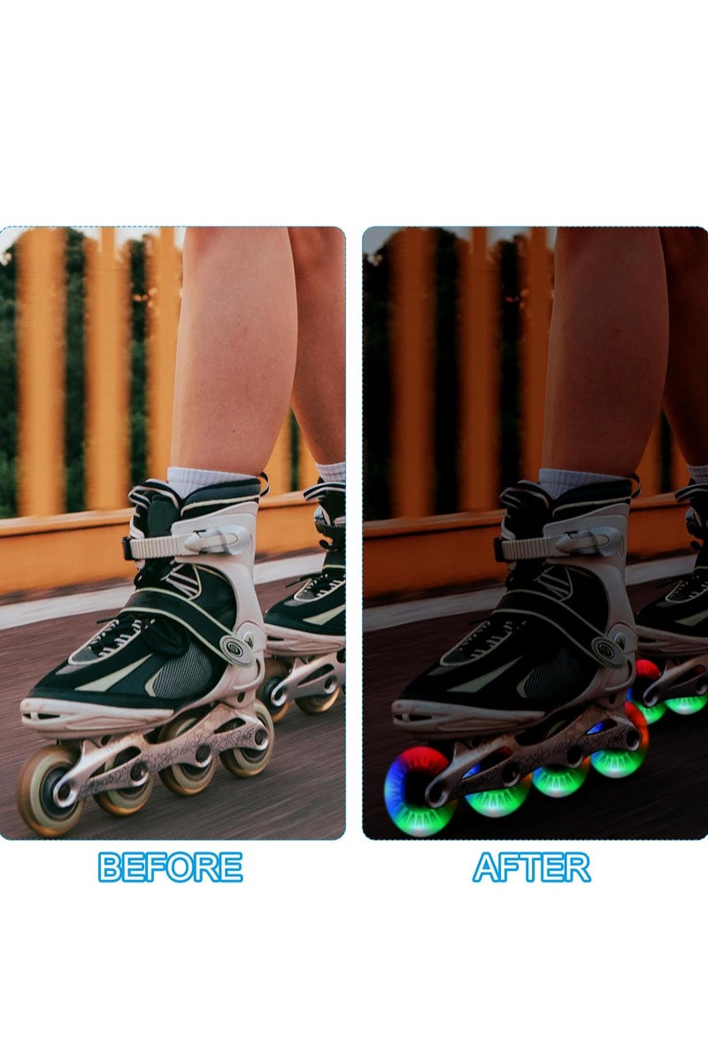Bluejw Colorful Light Up Inline Skate Wheels Roller Skates Children's Sparkling Straight-line Luminous Wheels 2Pcs LED Flashing 76mm In-line Speed Skate Skating LED Light Flashing Roller Wheels Adult Super Luminous Wheels 90A PU with Bearings for Indoor Outdoor Scooter Replacement 20*10*20cm  - Image 3