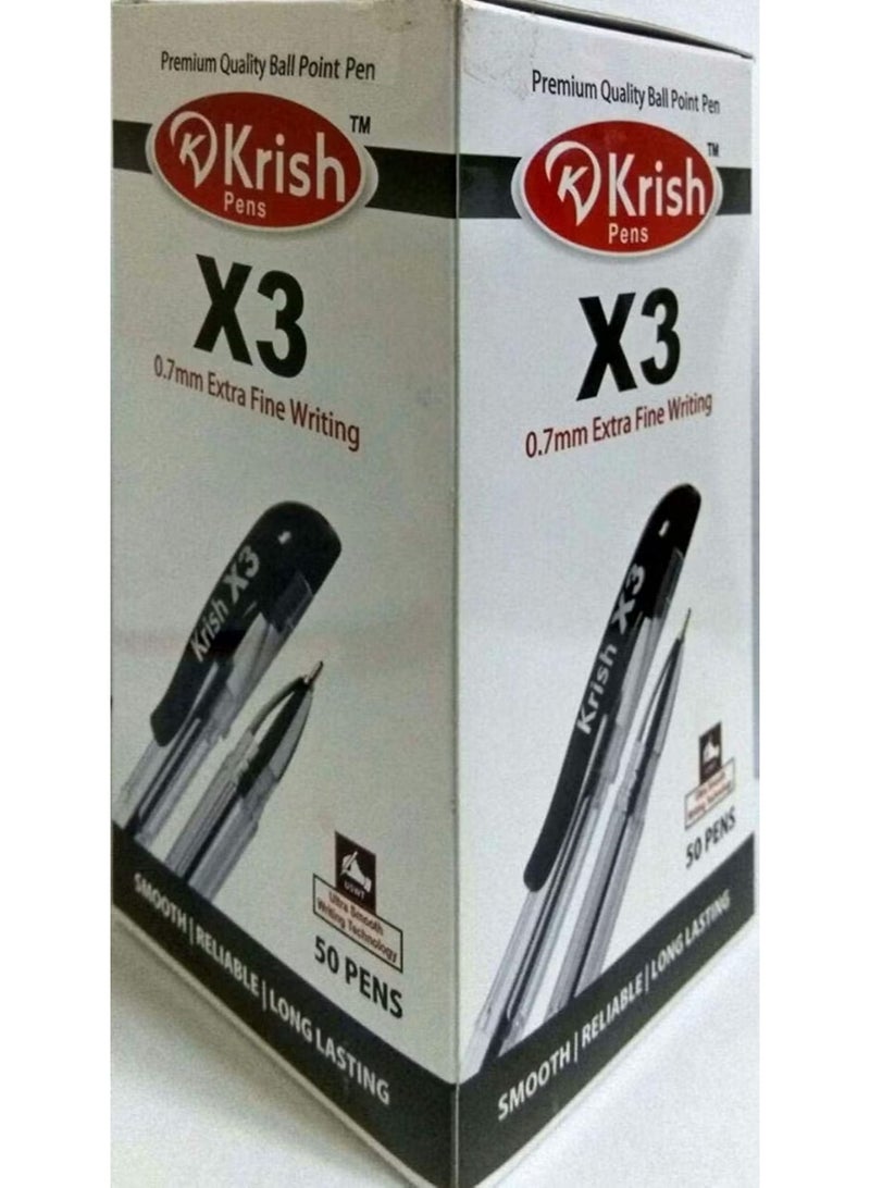 قلم حبر جاف Krish X3 – رأس 0.7 مم، أسود (عبوة تحتوي على 50 قطعة)