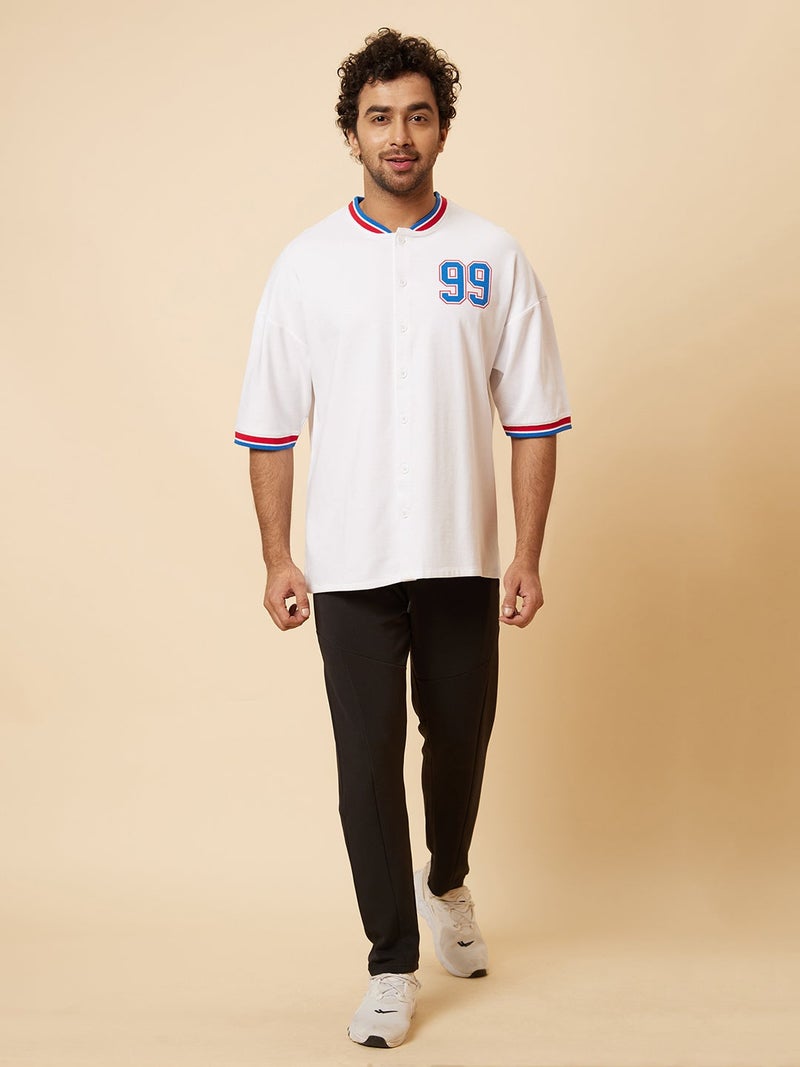 Globus Men's T-Shirt White and Blue Casual with Typography Print and Baseball Collar - Image 2