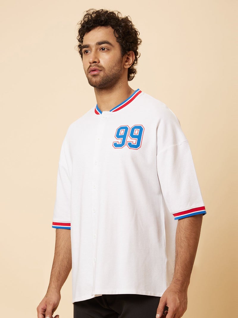 Globus Men's T-Shirt White and Blue Casual with Typography Print and Baseball Collar - Image 4