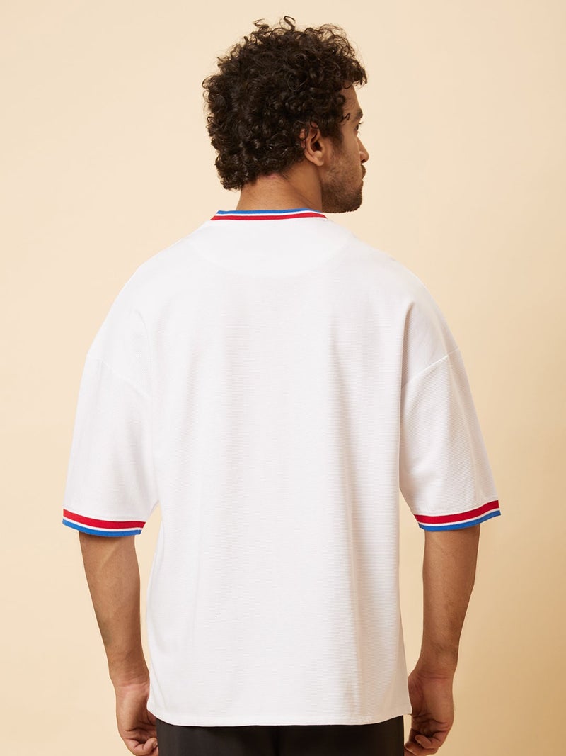 Globus Men's T-Shirt White and Blue Casual with Typography Print and Baseball Collar - Image 3