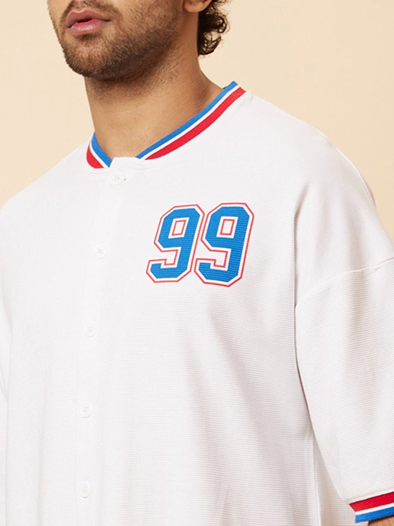 Globus Men's T-Shirt White and Blue Casual with Typography Print and Baseball Collar - Image 5
