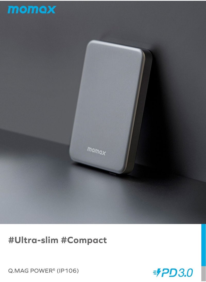 Momax - Q.Mag Power6 5000mAh Magnetic Wireless Battery Pack Compatible with Magsafe - Silver - Image 1