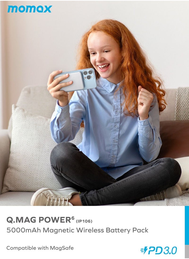 Momax - Q.Mag Power6 5000mAh Magnetic Wireless Battery Pack Compatible with Magsafe - Silver - Image 1