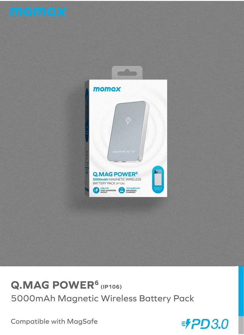 Momax - Q.Mag Power6 5000mAh Magnetic Wireless Battery Pack Compatible with Magsafe - Silver - Image 1