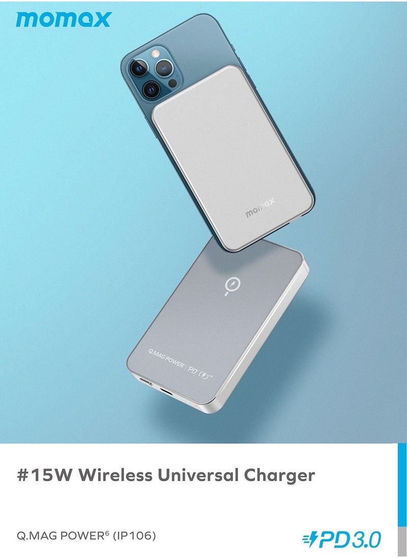 Momax - Q.Mag Power6 5000mAh Magnetic Wireless Battery Pack Compatible with Magsafe - Silver - Image 1