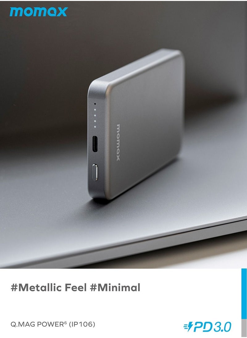 Momax - Q.Mag Power6 5000mAh Magnetic Wireless Battery Pack Compatible with Magsafe - Silver - Image 1