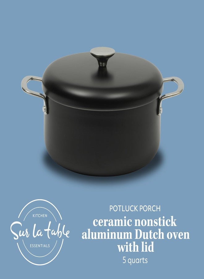 Sur La Table Kitchen Essentials Potluck Porch 5 Quart Aluminum Dutch Oven Pot w/Aluminum Lid PFA FREE Ceramic Interior Cookware Pot - Induction - Black - Image 2