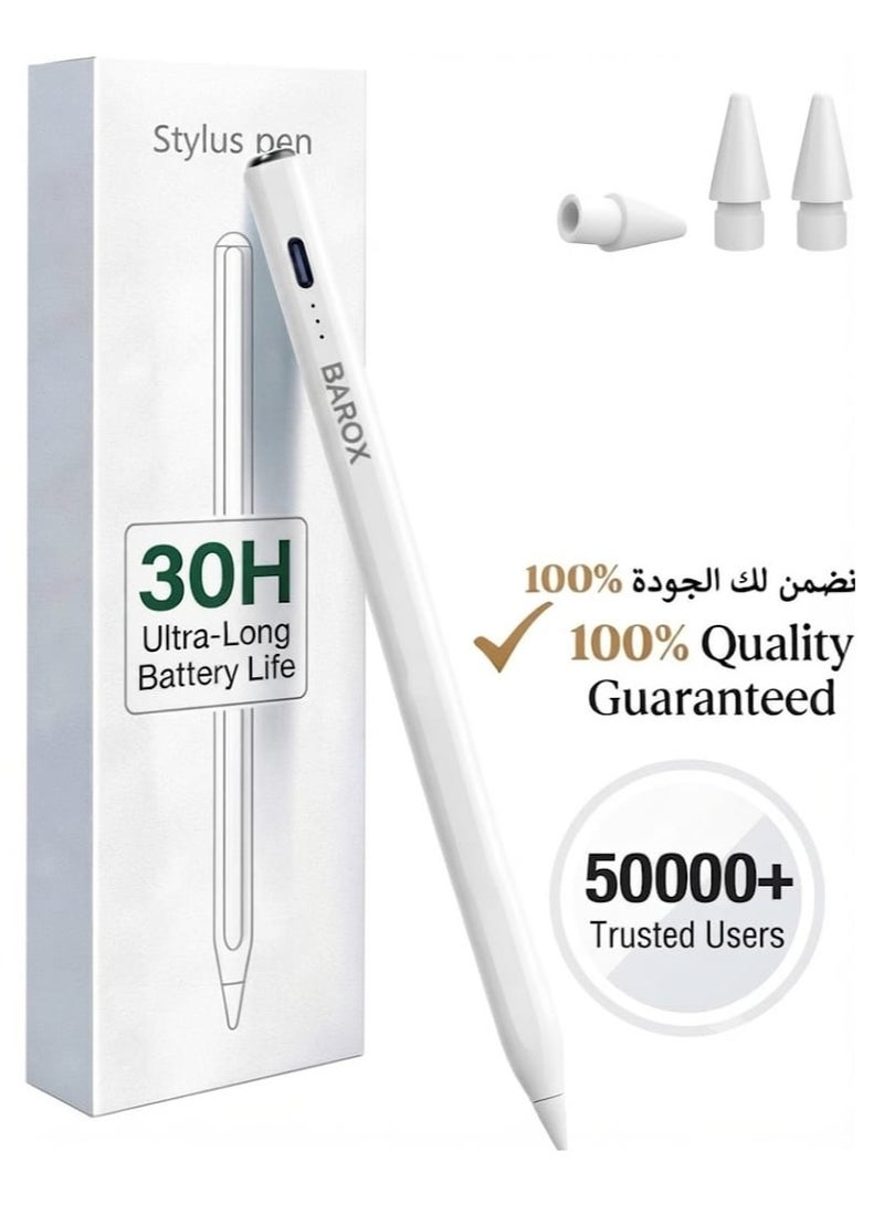 BAROX iPad Stylus Pen Smart Pencil Compatible with iPad 2018–2026 (Supports 11th Gen, iPad A16, 10th, 9th, 8th, 7th, 6th, iPad Pro, iPad Air, iPad Mini) – Palm Rejection, -Smooth & Precise Writing – Fast Charging USB-C – Long Battery Life – Includes 2 Extra Tips – iPad Only (Not Compatible with Android Devices like Huawei & Honor) - Image 1