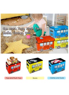 XiuWoo Toys Organizer 3 Packs Kids Toy Chest, Collapsible Storage Cubes Organizer with Handles, Kids Toy Bin with Lids, School Bus Pattern Toy Storage Organizer for Boys, Girls, Playroom, Closet, Living Room  - Image 2