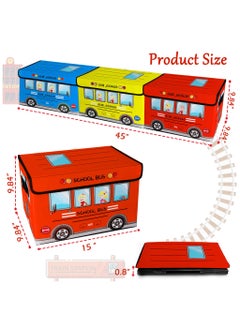 XiuWoo Toys Organizer 3 Packs Kids Toy Chest, Collapsible Storage Cubes Organizer with Handles, Kids Toy Bin with Lids, School Bus Pattern Toy Storage Organizer for Boys, Girls, Playroom, Closet, Living Room  - Image 3