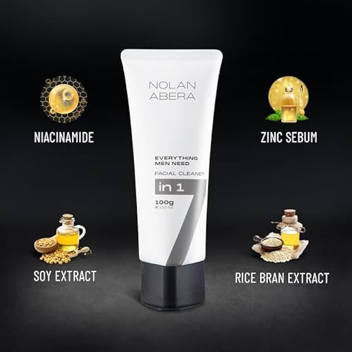 ABERA Nolan Daily Facial Cleanser for Men, Niacinamide + Zincsebum + Soy & Rice Bran Extract, Oil Control & Pore Purifying Face Wash, Refreshing Gentle Cleanser for All Skin Types (3.38 fl oz) - Image 3