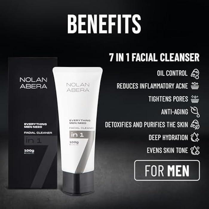 ABERA Nolan Daily Facial Cleanser for Men, Niacinamide + Zincsebum + Soy & Rice Bran Extract, Oil Control & Pore Purifying Face Wash, Refreshing Gentle Cleanser for All Skin Types (3.38 fl oz) - Image 2