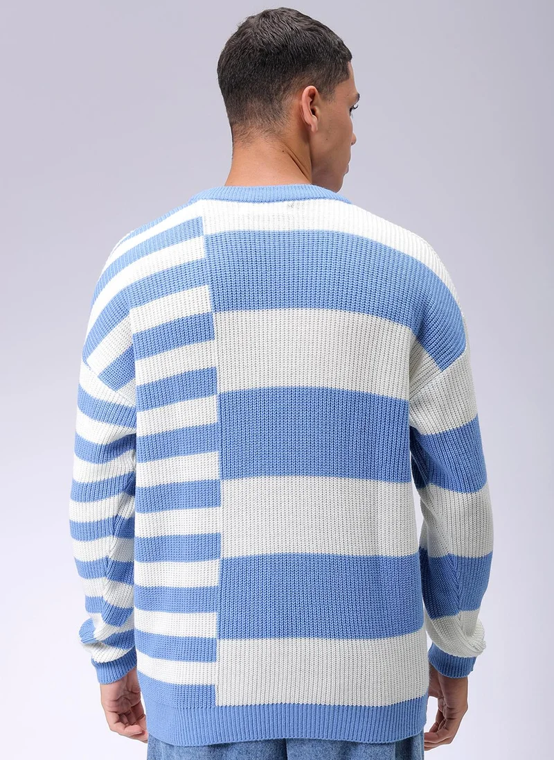 The Indian Garage Co Men Oversized Striped Crew Neck Sweater