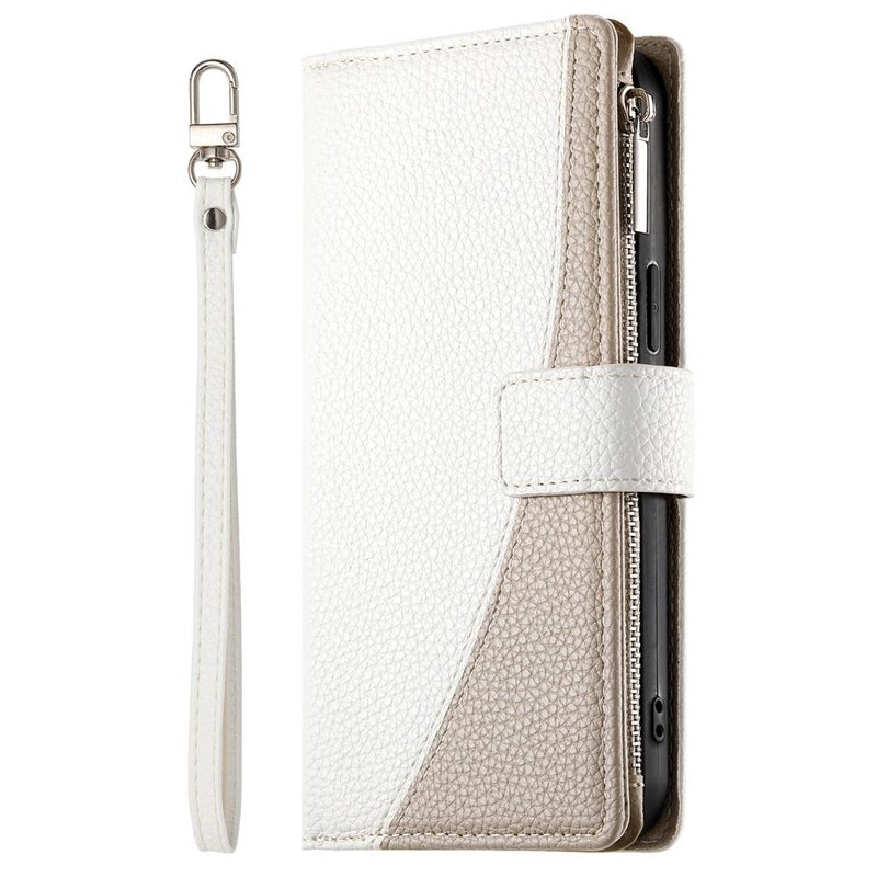 erorex For Honor 400 Pro Global 160.8mm Stitching Multi-card Zipper Wallet Leather Phone Case with Short Strap(White) - Image 2