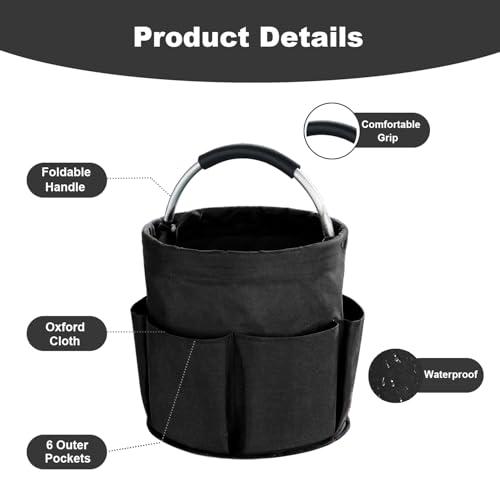 abcmilz 17L Cleaning Caddy with Handle, Cleaning Supplies Organizer, Foldable Storage Basket, Cleaning Supply Caddy, Portable Multi Cleaning Bucket Bag for Home, Garden (Black) - Image 5