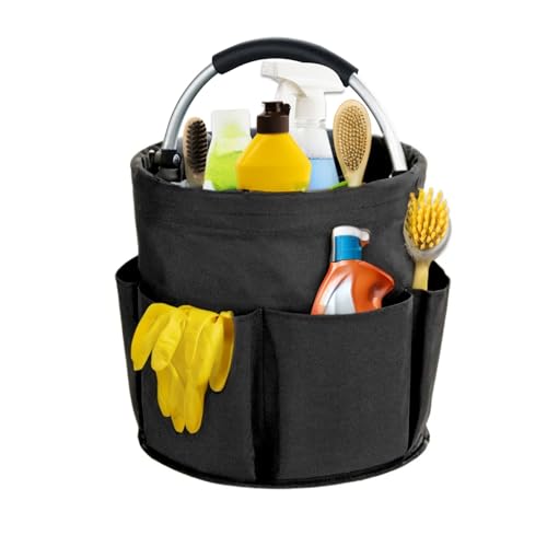 abcmilz 17L Cleaning Caddy with Handle, Cleaning Supplies Organizer, Foldable Storage Basket, Cleaning Supply Caddy, Portable Multi Cleaning Bucket Bag for Home, Garden (Black) - Image 1