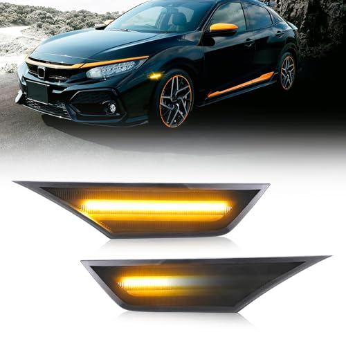 OPP ULITE Civic Side Marker Lights Amber Sequential Flowing Turn Signal Switchback Light, Plug N Play, Smoked Len for Honda Civic 2016 2017 2018 2019 2020 - Image 1