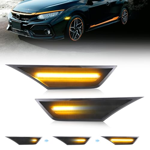 OPP ULITE Civic Side Marker Lights Amber Sequential Flowing Turn Signal Switchback Light, Plug N Play, Smoked Len for Honda Civic 2016 2017 2018 2019 2020 - Image 5
