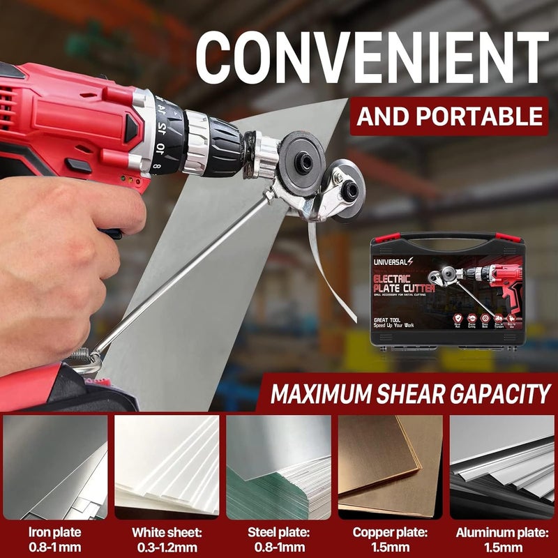Excefore Electric Drill Plate Cutter, Universal Metal Nibbler Drill Attachment With Adapter, Portable Diy Metal Nibbler Drill Cutter Head Tool Set With Carry Case, Cutting Metal Plates Fast - Image 2