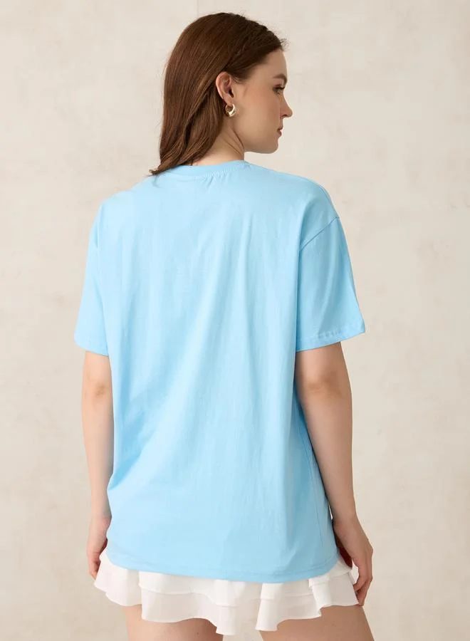 Outzidr  Blue Graphic Oversized T-Shirt for Women | Best Price UAE