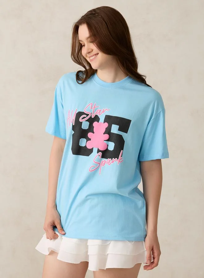 Outzidr  Blue Graphic Oversized T-Shirt for Women | Best Price UAE