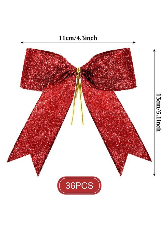 Sumind 36 Pieces Red Christmas Tree Glitter Bows, 5 x 4 Inch Tie Ribbon Twist Tie Bows for Treat Bags Gift Wrapping Basket Wedding Birthday Valentine Christmas Tree Wreath Garland Decoration - Image 2