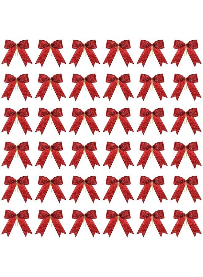 Sumind 36 Pieces Red Christmas Tree Glitter Bows, 5 x 4 Inch Tie Ribbon Twist Tie Bows for Treat Bags Gift Wrapping Basket Wedding Birthday Valentine Christmas Tree Wreath Garland Decoration - Image 1