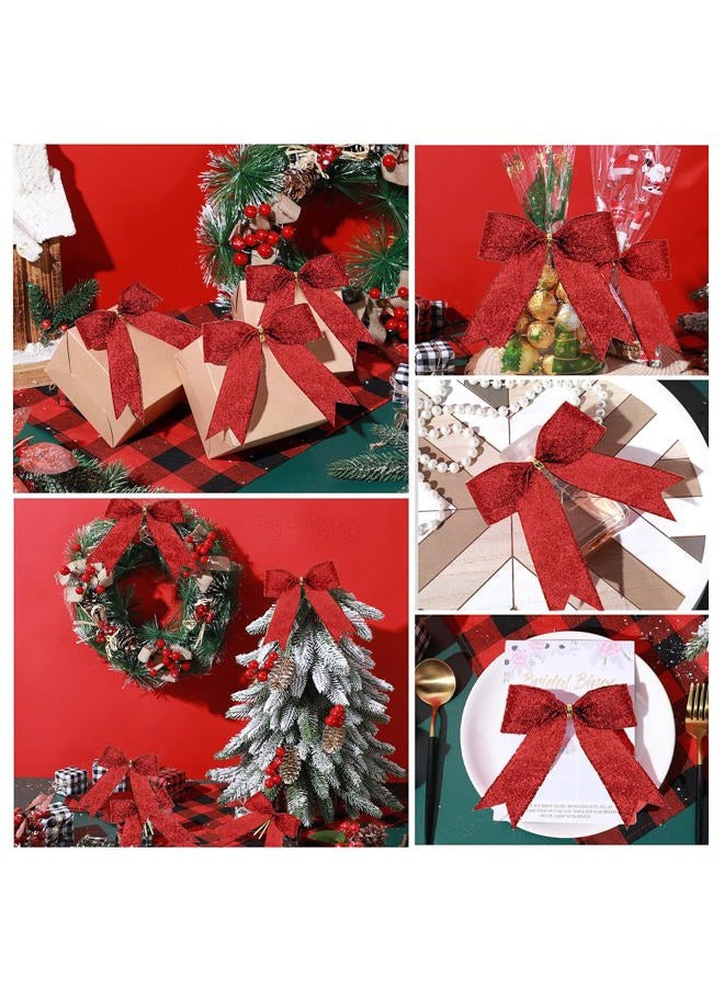 Sumind 36 Pieces Red Christmas Tree Glitter Bows, 5 x 4 Inch Tie Ribbon Twist Tie Bows for Treat Bags Gift Wrapping Basket Wedding Birthday Valentine Christmas Tree Wreath Garland Decoration - Image 4