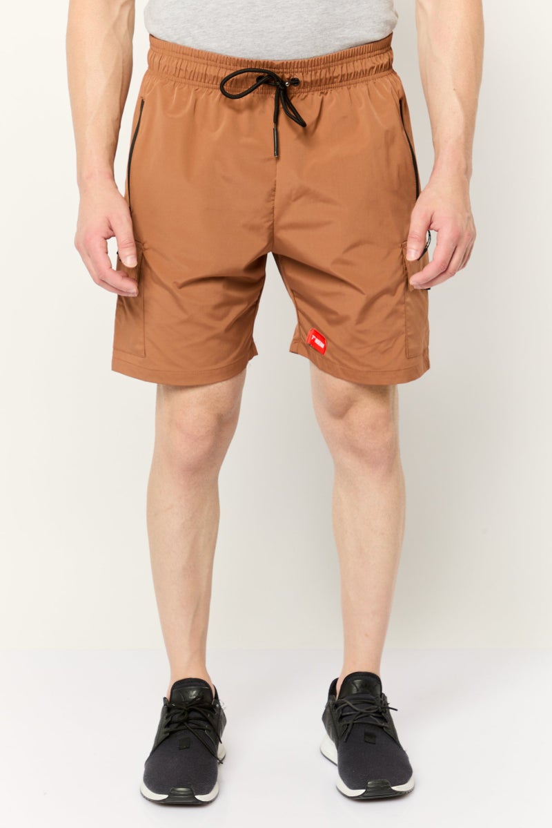 Athletex Men Sportswear Fit Solid Outdoor Shorts, Brown - Image 1