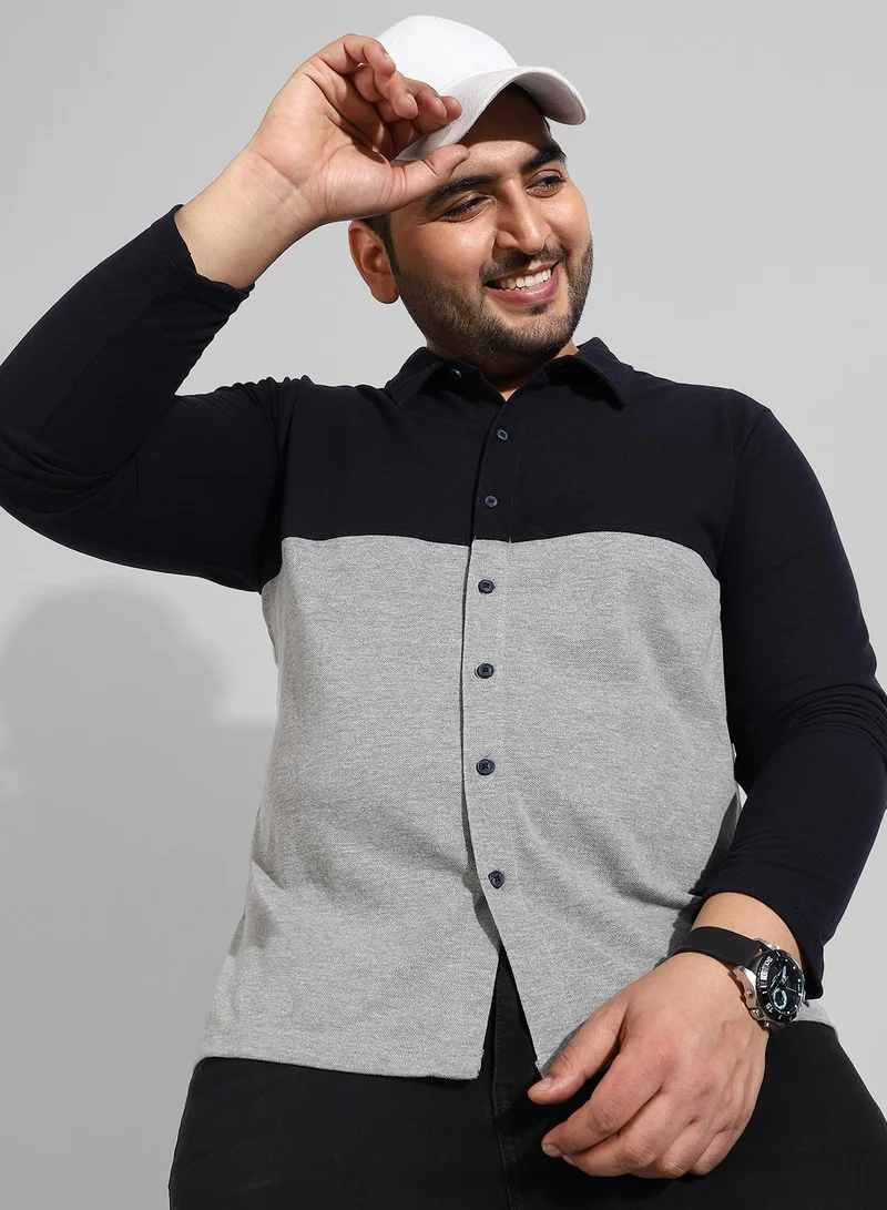 Instafab Plus Men's Black Colourblocked Regular Fit Casual Shirt