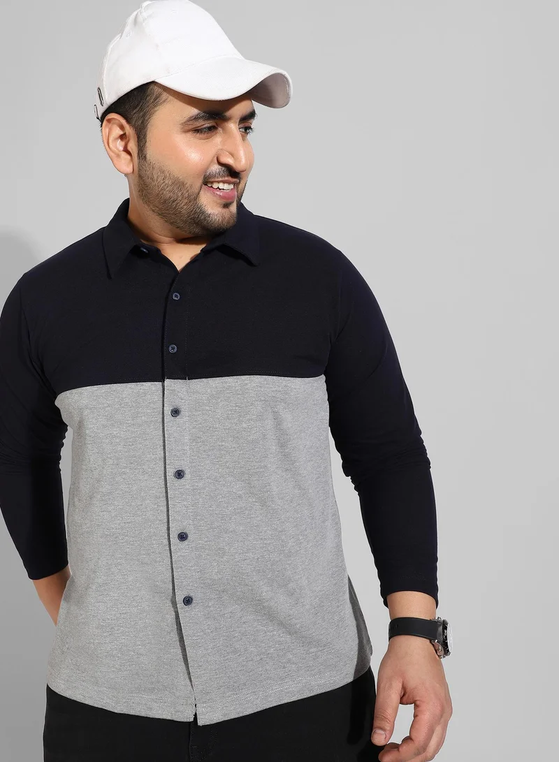 Instafab Plus Men's Black Colourblocked Regular Fit Casual Shirt