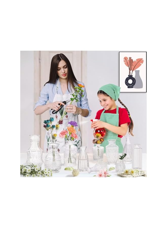 The Bros 10 PCS Glass Bud Vases Set,Senior Clear Small Bud Vases Advanced Vintage Bud Vase Decorations Exquisite Diamond Relief Mini Flowers Vases for Centerpieces Table Home Wedding Party Decor - Image 3