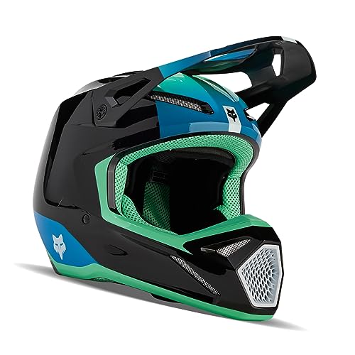 Fox Racing Youth V1 Motocross Dirt Bike Helmet, Black/Blue, Large - Image 1