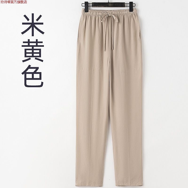 Pants Mens Summer Mens Casual Pants Tencel Cotton Linen Loose Straight Leg Pants Ice Cool Summer Cool Thin Pants 8888 - Image 3