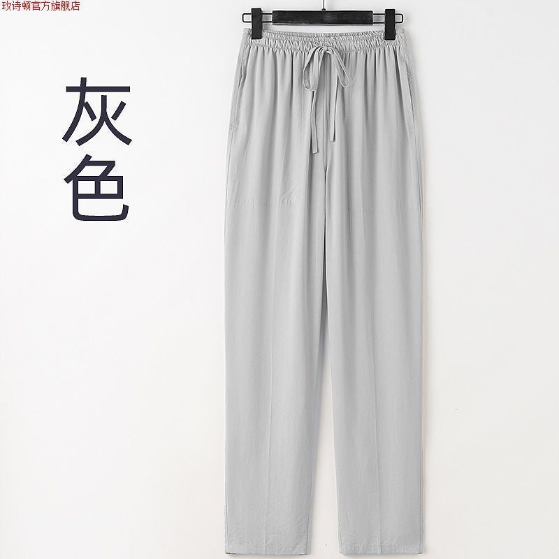 Pants Mens Summer Mens Casual Pants Tencel Cotton Linen Loose Straight Leg Pants Ice Cool Summer Cool Thin Pants 8888 - Image 4
