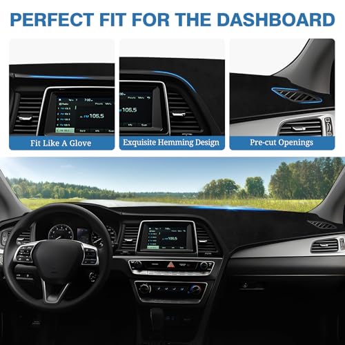 FIILINES Dash Cover for Hyundai Sonata 2015-2019, Dashboard Cover Sonata Accessories Suede Sunshade Anti-Slip Dash Mat Black - Image 4