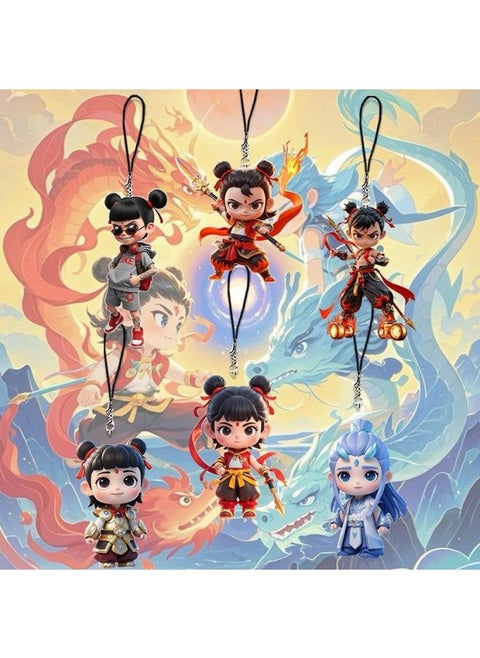 Nezha 2 Magic Child Making Sea Lotus Root Cake CP Mobile Phone Chain Pendant Cartoon Animation High Color Value-Specification:All Six Items Are [super Cheap]