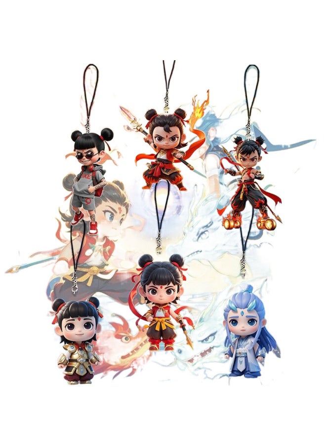 Nezha 2 Magic Child Making Sea Lotus Root Cake CP Mobile Phone Chain Pendant Cartoon Animation High Color Value-Specification:All Six Items Are [super Cheap]