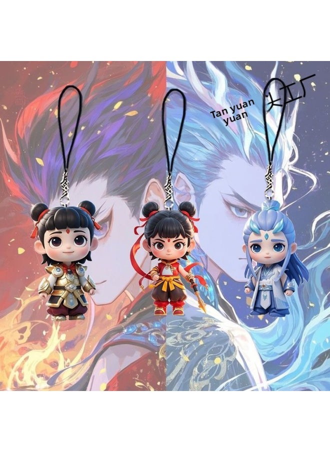 Nezha 2 Magic Child Making Sea Lotus Root Cake CP Mobile Phone Chain Pendant Cartoon Animation High Color Value-Specification:All Six Items Are [super Cheap]