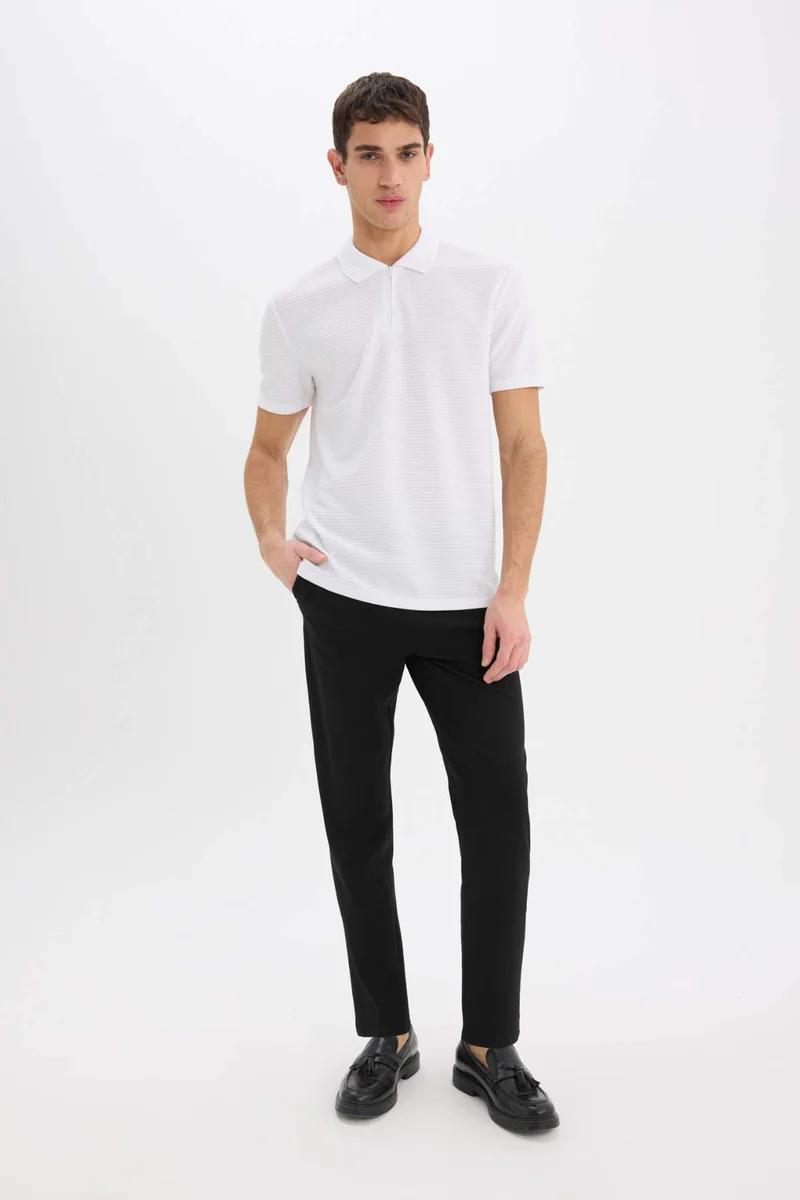 Defacto Regular Fit Zip-Up Short Sleeve Polo T-Shirt