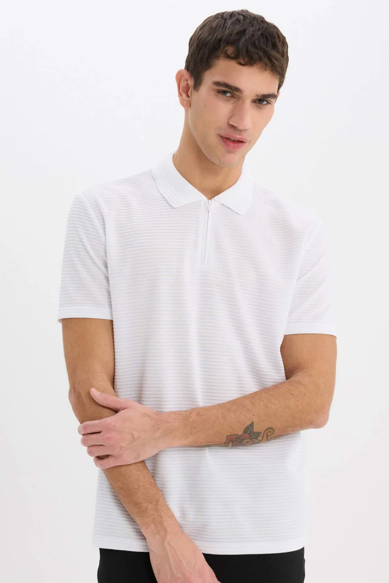 Defacto Regular Fit Zip-Up Short Sleeve Polo T-Shirt