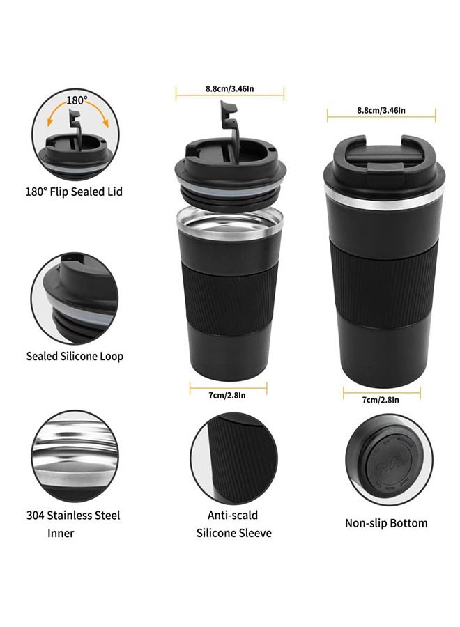 Coffee Stainless Steel Insulated Coffee Mug, 510ML Iced Coffee Tumbler Cup With Flip Lid and Handle, Double Wall Vacuum Leak Proof Thermos Mug for Travel Office School Party Camping  - Image 5